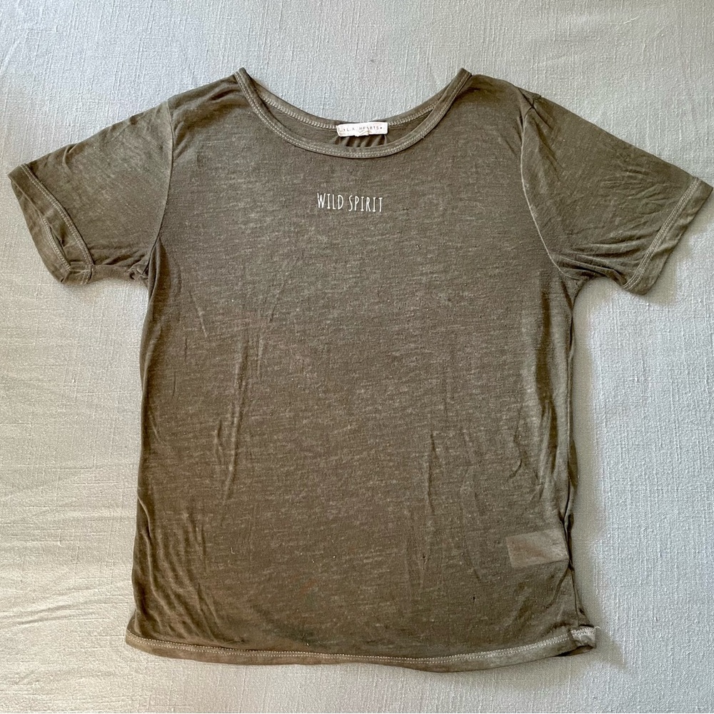 LA Hearts Wild Spirit Sheer Crop Top - Olive, size S